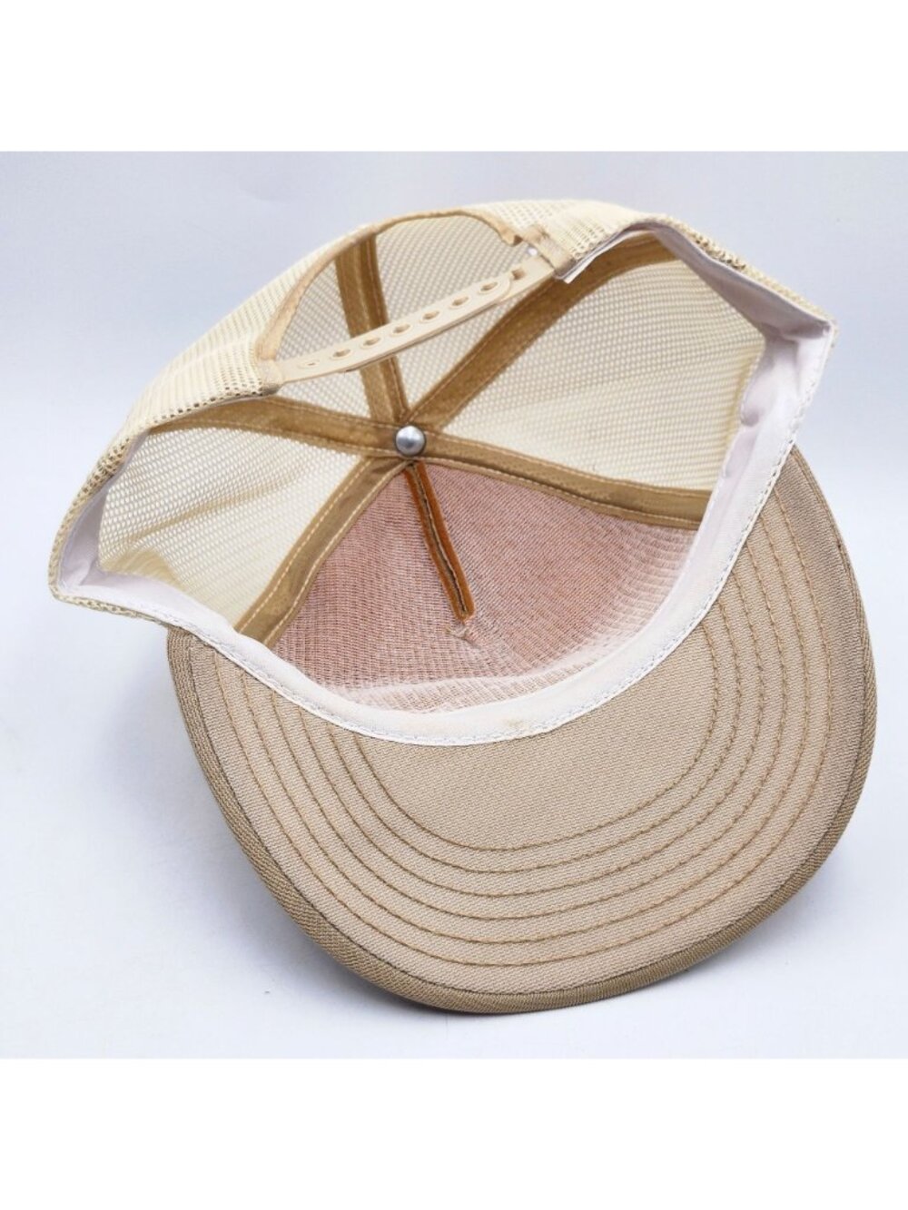 Vintage Bosch Builders Saw Mesh Trucker Hat Adjustable Snapback Beige with Red & - Picture 10 of 12